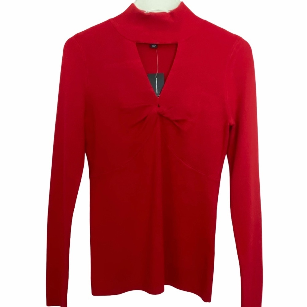 INC Red Turtle Twist Neck Sweater Top Women’s Size Small
